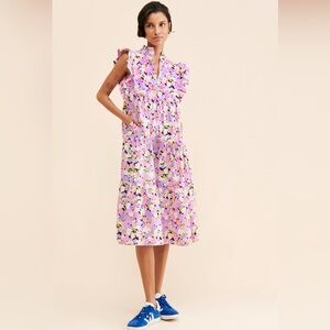 Cras Myra Ruffle Midi Dress Daisy Floral Pink-Multi Size M